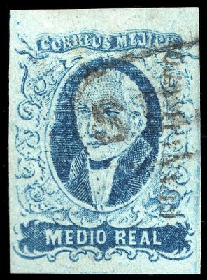 Primer sello de México, medio real con Miguel Hidalgo, 1856