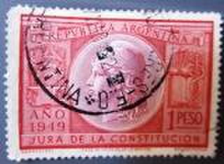 Foto del sello sin identificar: Sello Argentina de 1 Peso, Jura de la Constitución año 1949
