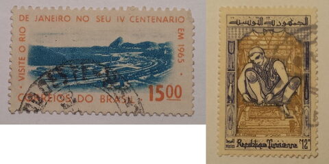 Foto del sello sin identificar: Sellos Brasil, Tunez, India