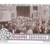 3 sellos nuevos ”Salida de misa de doce del Pilar de Zaragoza” (1996)